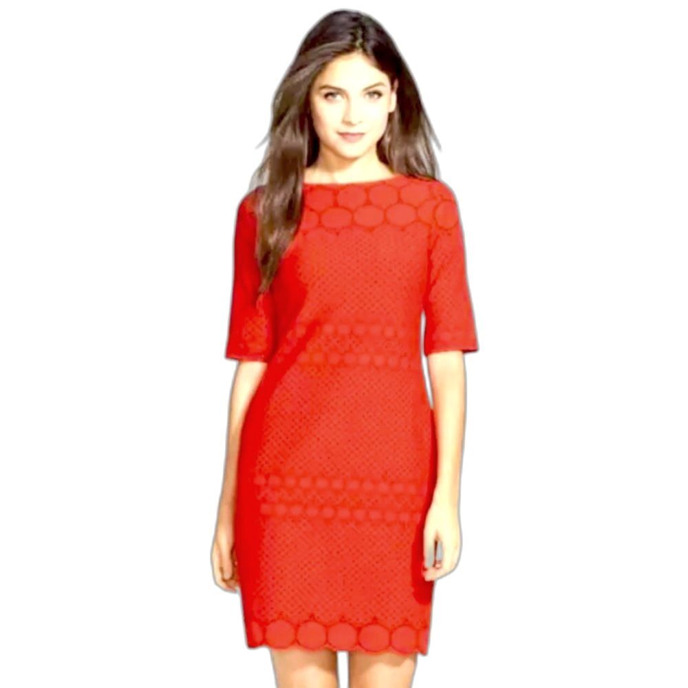 Julia Jordan Women's NWOT Red Eyelet Elbow Sleeve Chic Short Sheath Dress Size 4